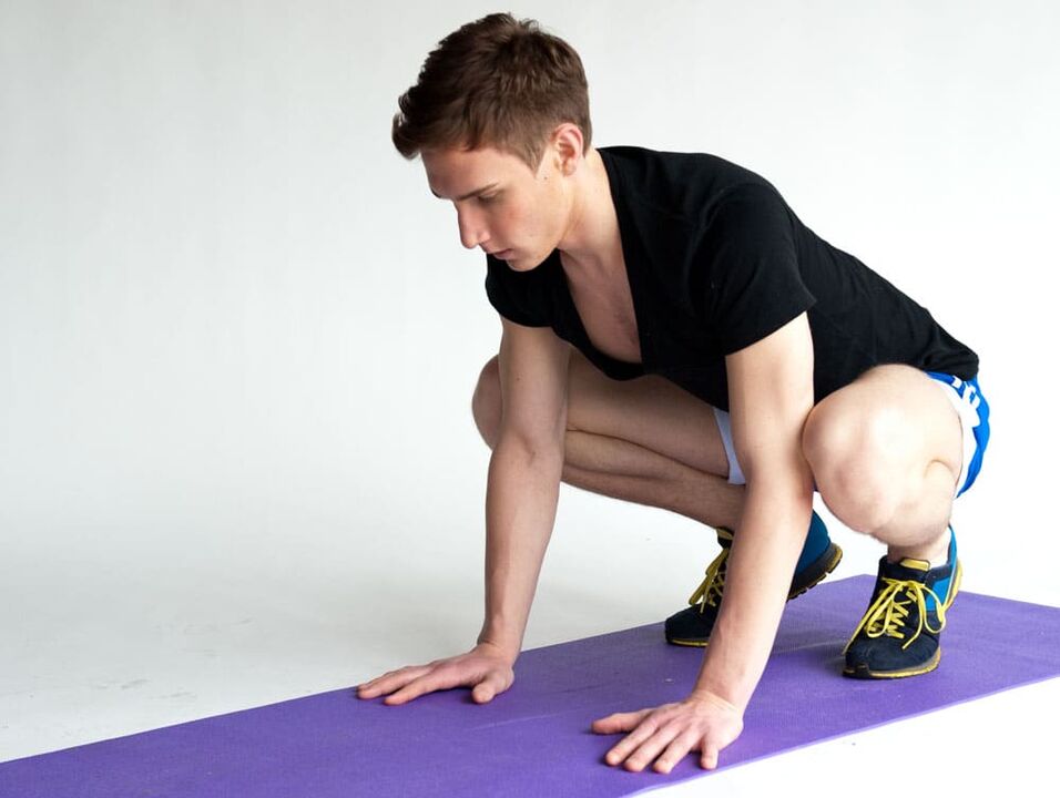Frog exercise to work the muscles of a man's pelvic area